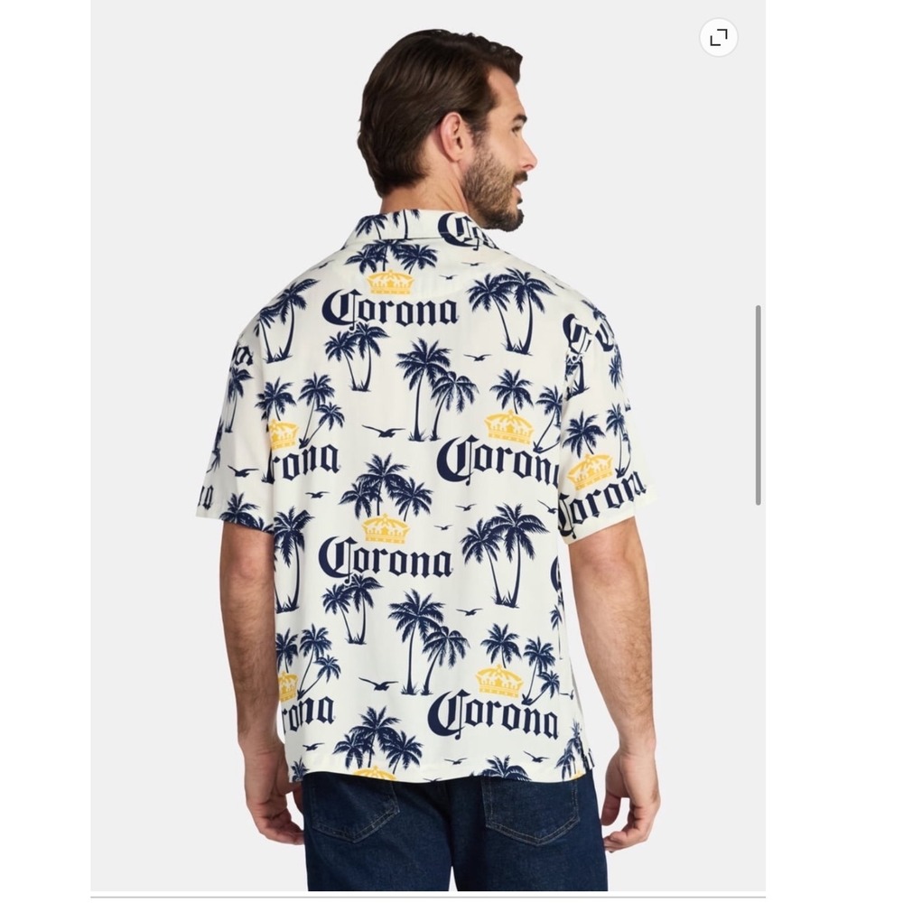 Corona Extra Hawaiian Camp Shirt Mens 2XL Palm Tree Button Front Tropical NWT - Picture 3 of 6